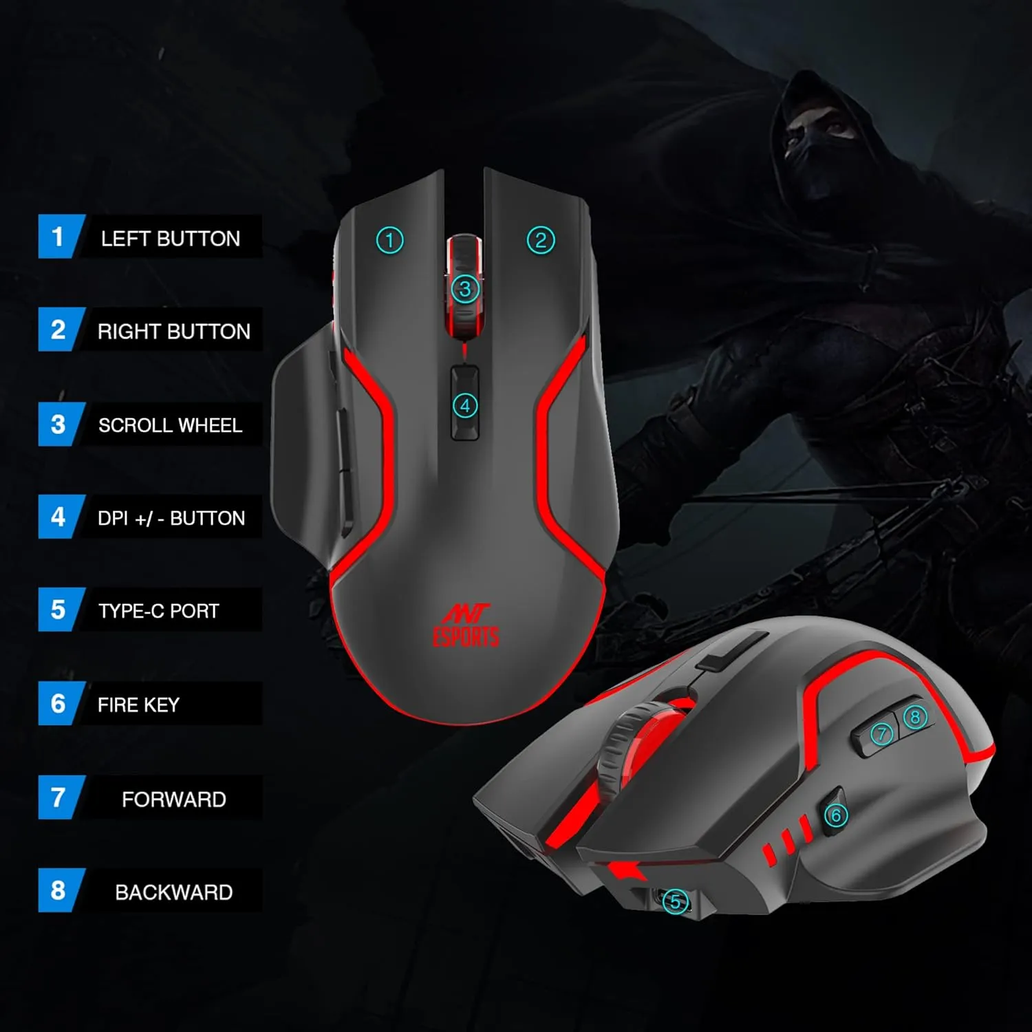 Ant Esports Wireless Gaming Mouse RGB GM320 Pro view 5